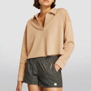 Vuori~Sedona Cropped Polo V-Neck French Terry Performance Top in size Large